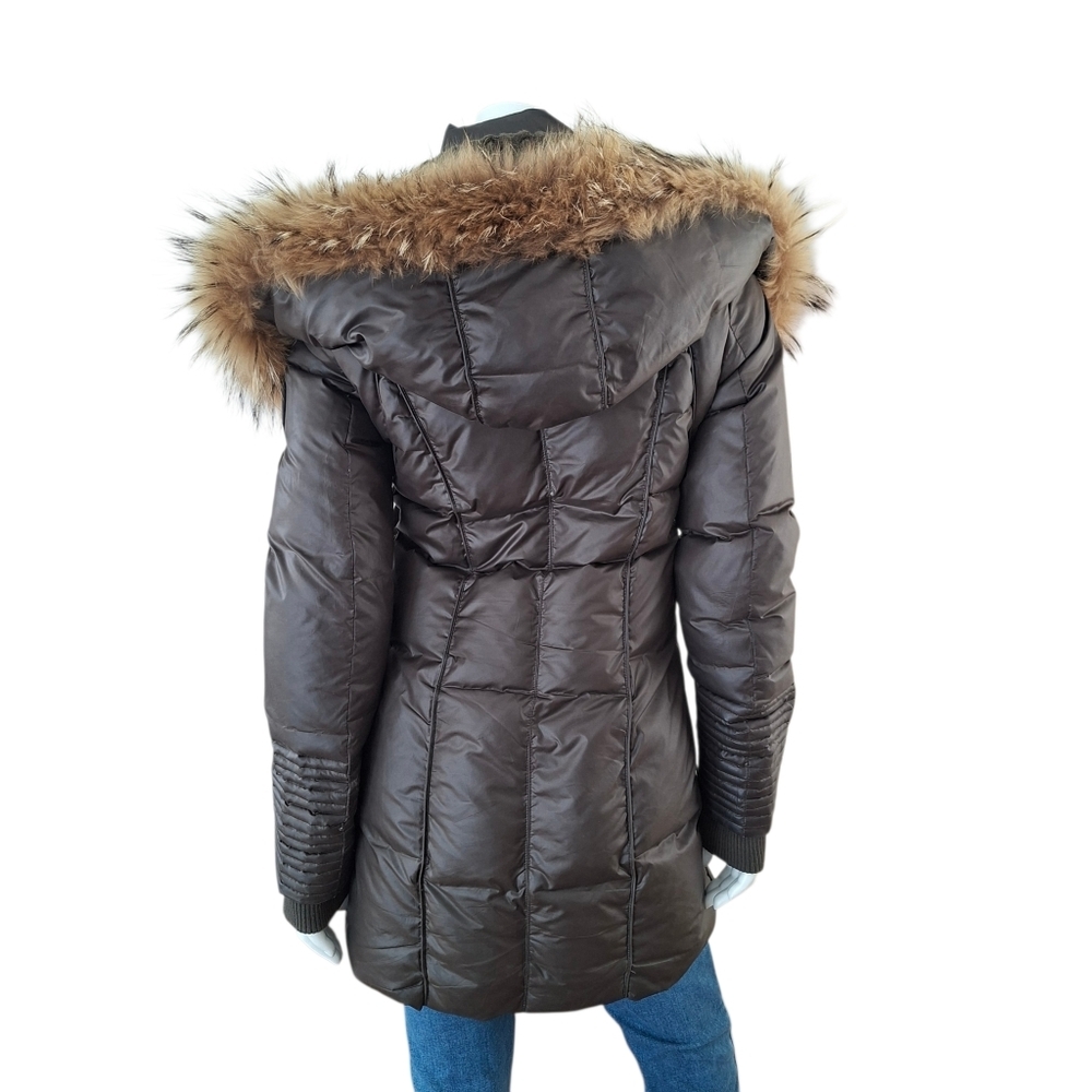 Rudsak Feathers Down Leather Women's Winter Coat Real Fur khaki brown - Picture 7 of 16